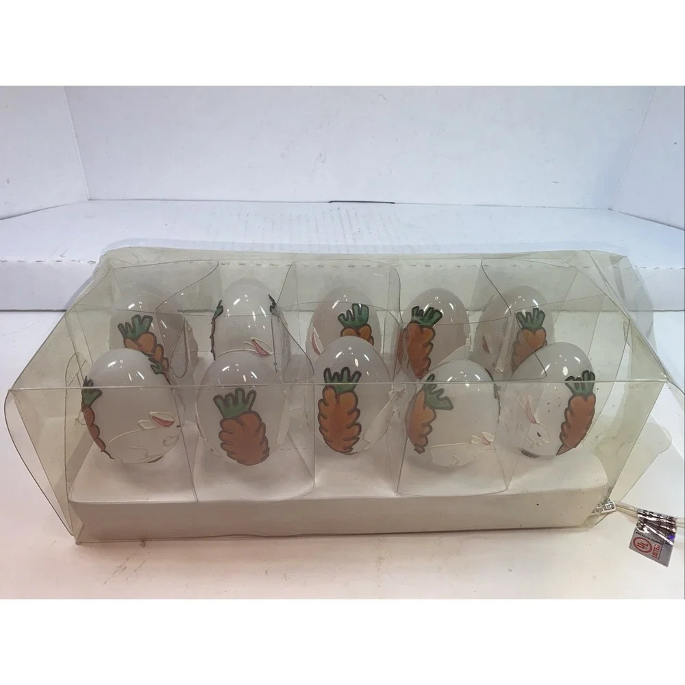 Vintage White Easter Egg Light String With Carrot And‎ Bunny Design Works In Box